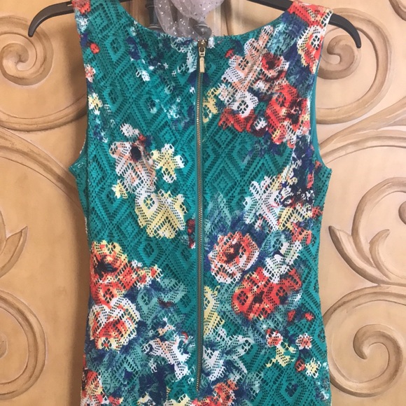 Bisou Bisou Floral Lace Fitted Dress Turquoise Green - Picture 10 of 11